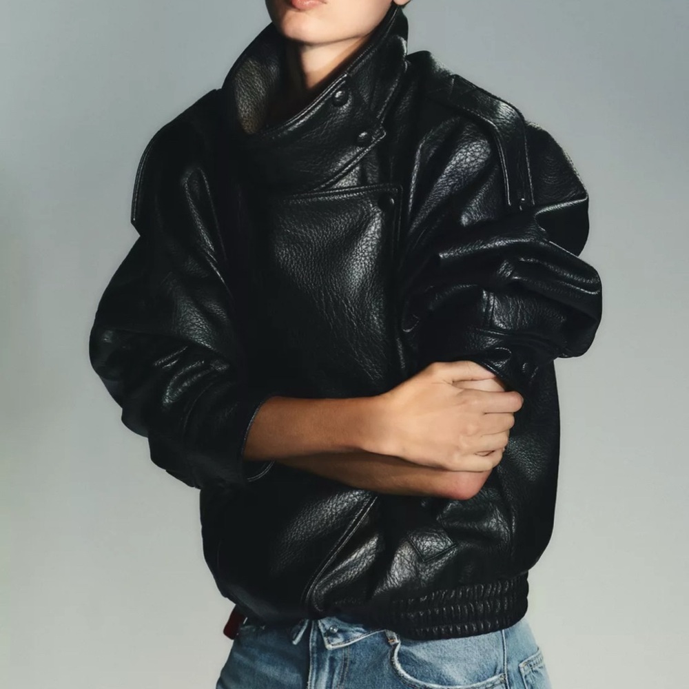 NWT Zara viral faux leather bomber jacket medium black